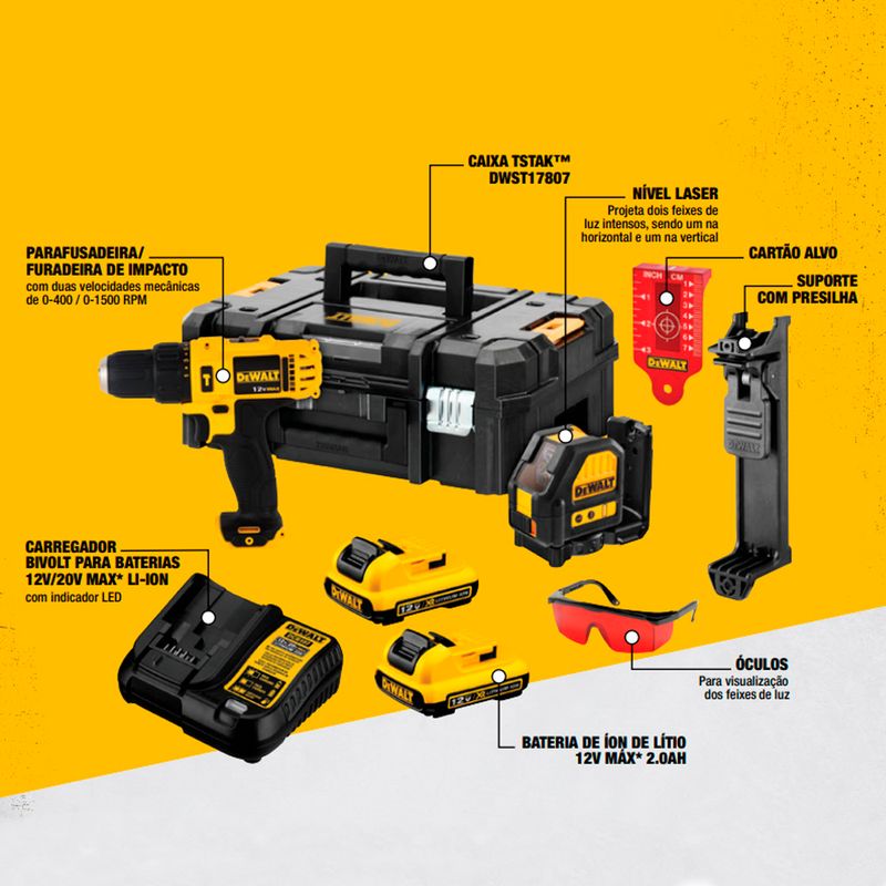 Kit-Furadeira-Parafusadeira-de-Impacto-Dewalt---Nivel-Laser-DCK205D2T_principal