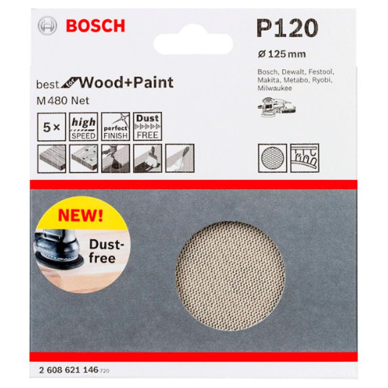 Disco-de-Lixa-Bosch-M480-Net-125-mm-GR120-Pacote-com-5-Unidades