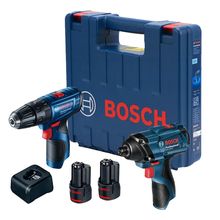 Kit Furadeira/Parafusadeira Bosch GSB 120-LI + Chave de Impacto GDR 120-LI com 2 Baterias, Carregador e Maleta