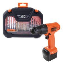 Kit Furadeira e Parafusadeira 3/8" Black & Decker CD961 9,6V com Jogo de Ferramentas A7183-XJ com 30 Peças