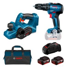 Kit Plaina GHO 18 V-LI e Parafusadeira/Furadeira Impacto 1/2" GSB 18V-50 Bosch com 2 Baterias 18V 4.0Ah, Carregador e Bolsa