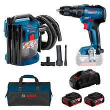 Kit Aspirador de Pó GAS 18V-10L e Parafusadeira/Furadeira Impacto 1/2" GSB 18V-50 Bosch com 2 Baterias 18V 4.0Ah, Carregador e Bolsa