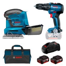 Kit Lixadeira Orbital Palma GSS 18V-10 e Parafusadeira/Furadeira Impacto 1/2" GSB 18V-50 Bosch com 2 Baterias 18V 4.0Ah, Carregador e Bolsa