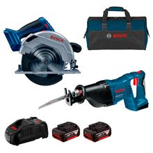 Kit Serra Circular 6.1/2" GKS 18V-57 e Serra Sabre GSA 18V-LI Bosch com 2 Baterias 18V 4.0Ah, Carregador e Bolsa