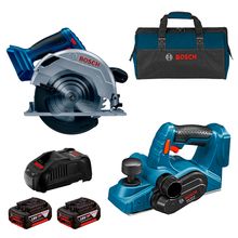 Kit Serra Circular 6.1/2" GKS 18V-57 e Plaina GHO 18 V-LI Bosch com 2 Baterias 18V 4.0Ah, Carregador e Bolsa