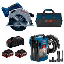 Kit Serra Circular 6.1/2" GKS 18V-57 e Aspirador de Pó GAS 18V-10L Bosch com 2 Baterias 18V 4.0Ah, Carregador e Bolsa