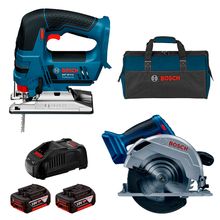 Kit Serra Tico-Tico GST 18V-LI e Serra Circular 6.1/2" GKS 18V-57 Bosch com 2 Baterias 18V 4.0Ah, Carregador e Bolsa