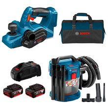 Kit Plaina GHO 18 V-LI e Aspirador de Pó GAS 18V-10L Bosch com 2 Baterias 18V 4.0Ah, Carregador e Bolsa