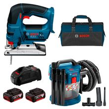 Kit Serra Tico-Tico GST 18V-LI e Aspirador de Pó GAS 18V-10L Bosch com 2 Baterias 18V 4.0Ah, Carregador e Bolsa