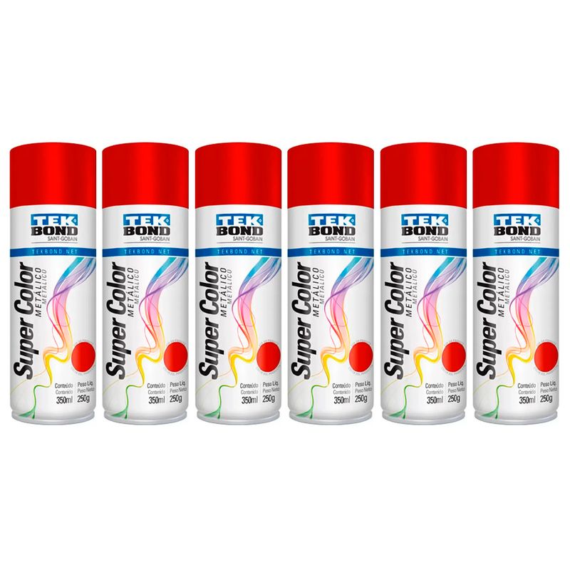 kit-6-tintas-spray-metalico-vermelho-tekbond-super-color-350ml