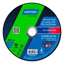 Disco de Corte Fino 4.1/2" X 1,0 X 7/8" Norton Classic AR 102