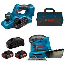 Kit Plaina GHO 18 V-LI e Lixadeira Orbital Palma GSS 18V-10 Bosch com 2 Baterias 18V 4.0Ah, Carregador e Bolsa