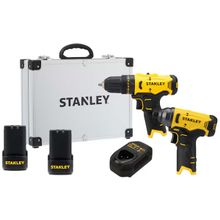 Kit Parafusadeira/Furadeira 3/8" e Parafusadeira 1/4" de Impacto Stanley com Carregador, 2 Baterias e Maleta