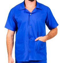 Camisa Mg Curta Sarja Leve Azul M Padroniza