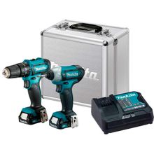 Parafusadeira/Furadeira 3/8" + Parafusadeira de Impacto 1/4" Makita com 2 Baterias, Carregador e Maleta