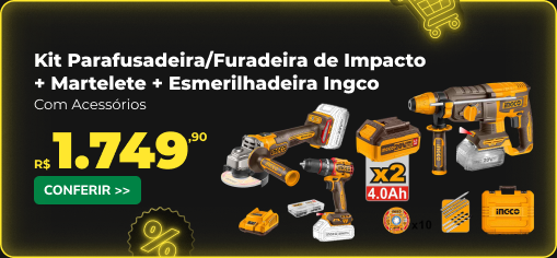 Kit Parafusadeira/Furadeira de Impacto + Martelete + Esmerilhadeira Ingco com Acessórios LF