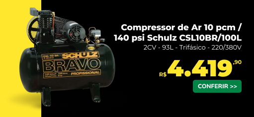 Compressor de Ar 10 pcm / 140 psi Schulz CSL10BR/100L 2CV 93L Trifásico 220/380V LF